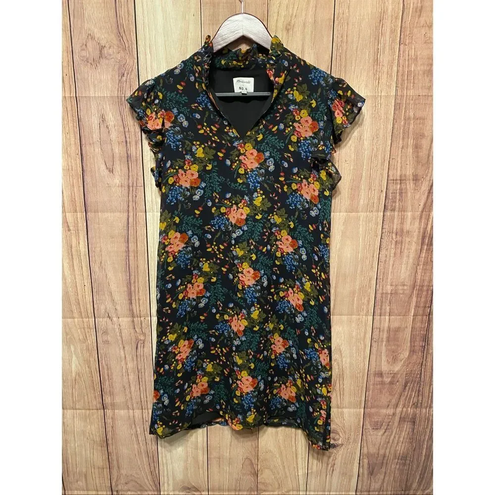 Madewell x No.6 size 00 100% Silk Beacon Dress in Garden Bouquet black floral